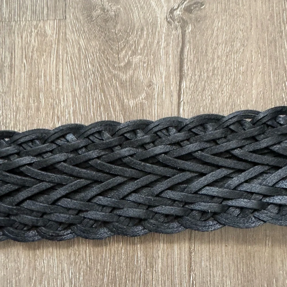 Talbots Black Leather Braided Belt Size Medium